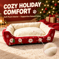 Lit pour animal de Noël imprimé Père Noël, canapé-lit douillet et fermé en peluche pour chien