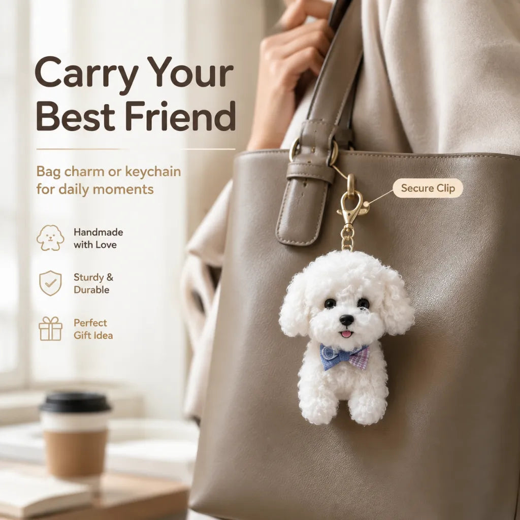 Custom Dog Cat Plush Keychain Charm, Realistic Handmade Pet Replica Made From Photo, Personalized Memorial Bag & Key Accessory