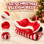 Christmas Sleigh Pet Bed, Festive Sled Shaped Dog Cat Bed with Fleece Trim, Holiday Snowflake Pet Sofa with Pull Rope, All Season Pet Couch for Small Medium Pets