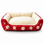 Lit pour animal de Noël imprimé Père Noël, canapé-lit douillet et fermé en peluche pour chien