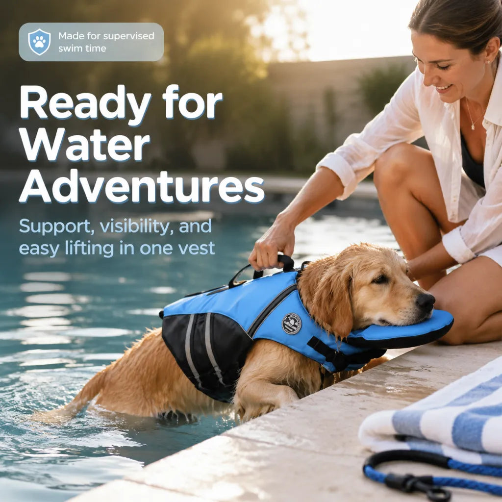 Dog Life Jacket with Chin Float, Reflective Pet Swimming Safety Vest with Lift Handle for Pool Beach