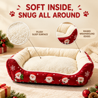 Lit pour animal de Noël imprimé Père Noël, canapé-lit douillet et fermé en peluche pour chien