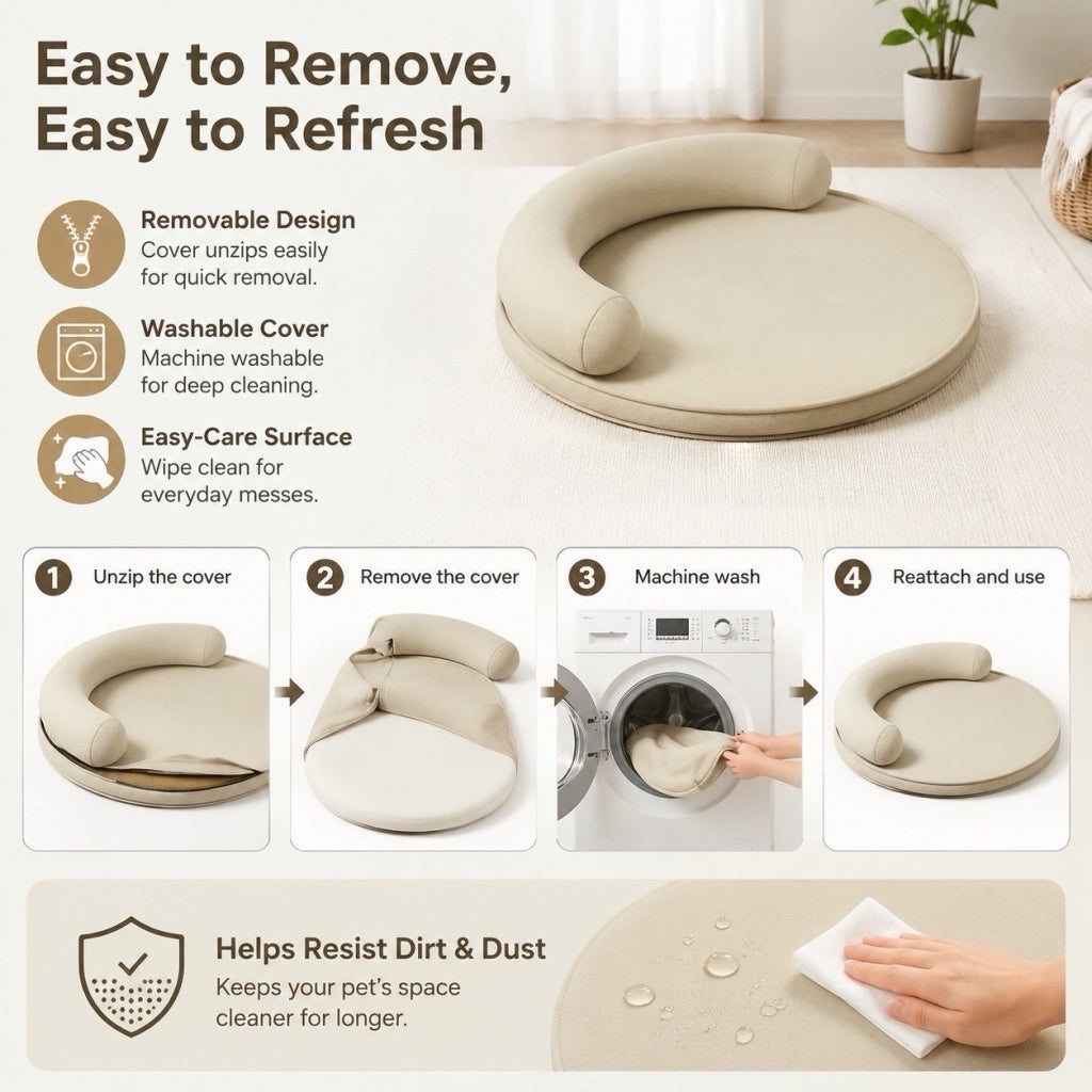 Breathable Cotton-Linen Pet Bed with Bolster