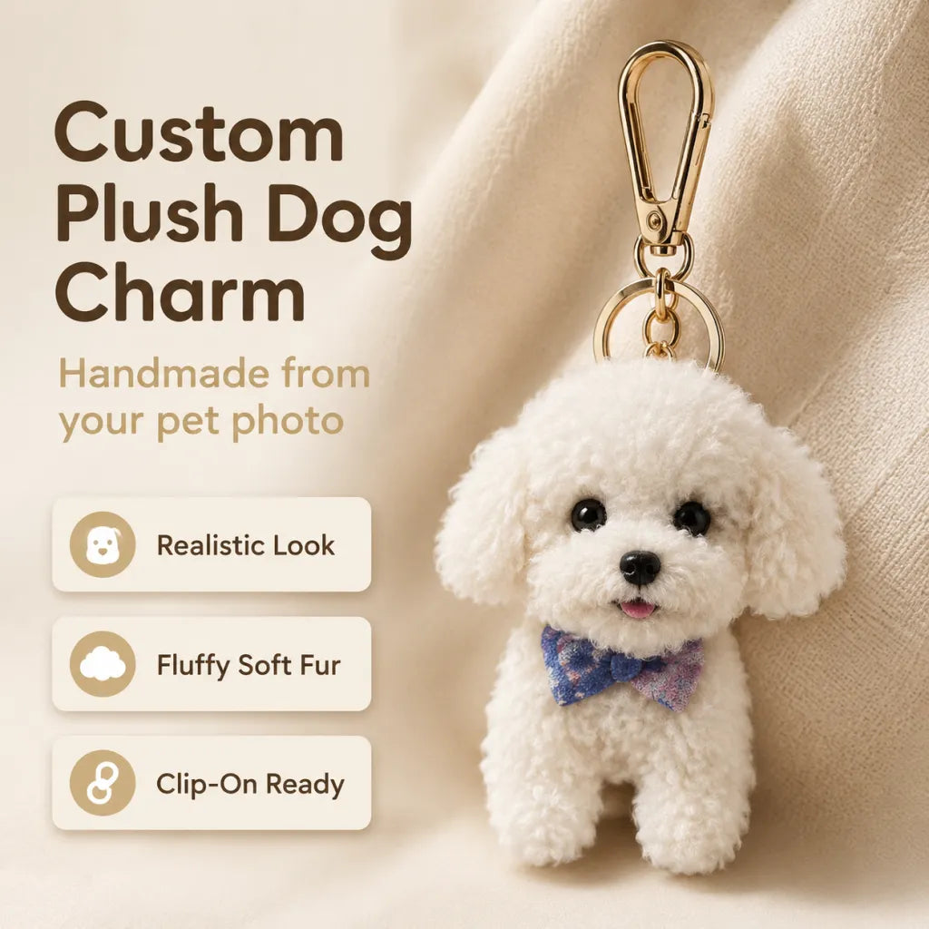 Custom Dog Cat Plush Keychain Charm, Realistic Handmade Pet Replica Made From Photo, Personalized Memorial Bag & Key Accessory