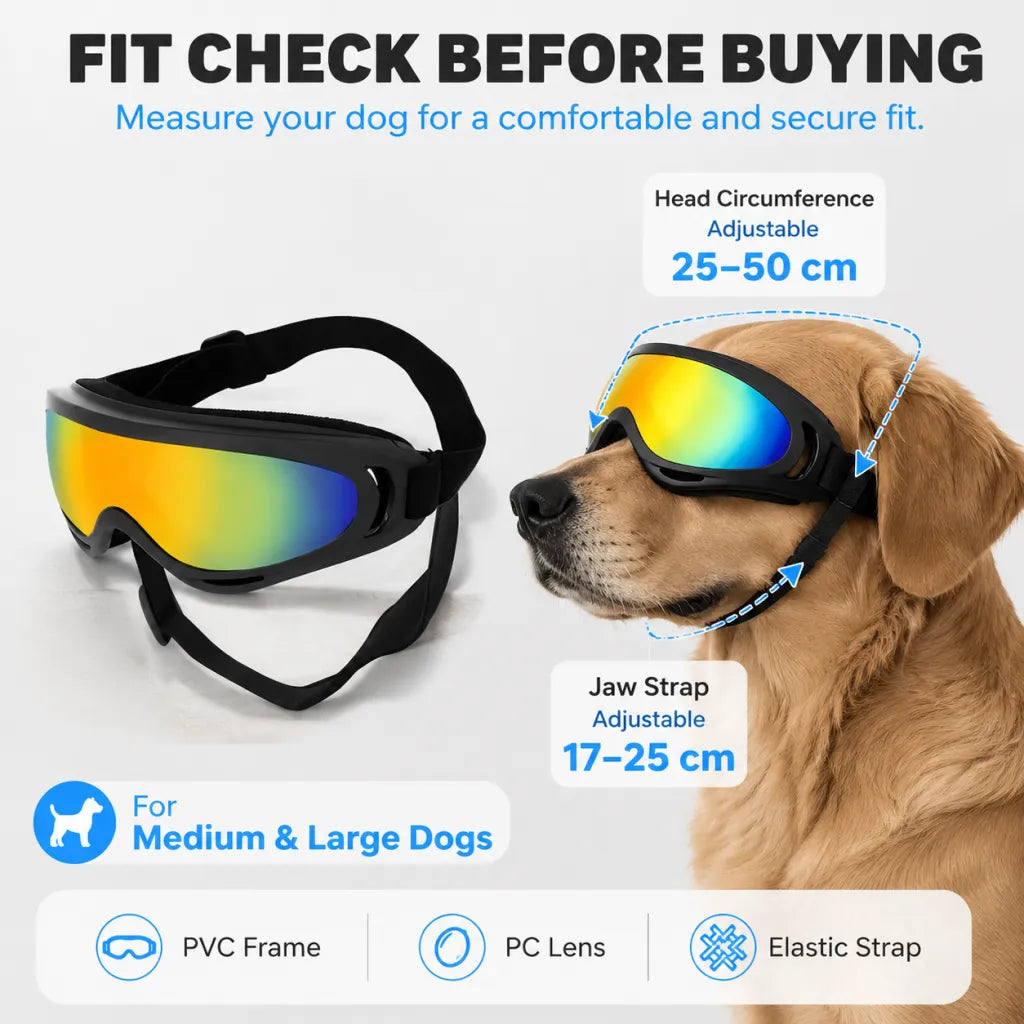 Dog Goggles UV Protection Pet Sunglasses Windproof Dustproof Adjustable Eye Wear for Large Medium Dogs