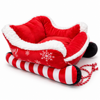 Christmas Sleigh Pet Bed, Festive Sled Shaped Dog Cat Bed with Fleece Trim, Holiday Snowflake Pet Sofa with Pull Rope, All Season Pet Couch for Small Medium Pets
