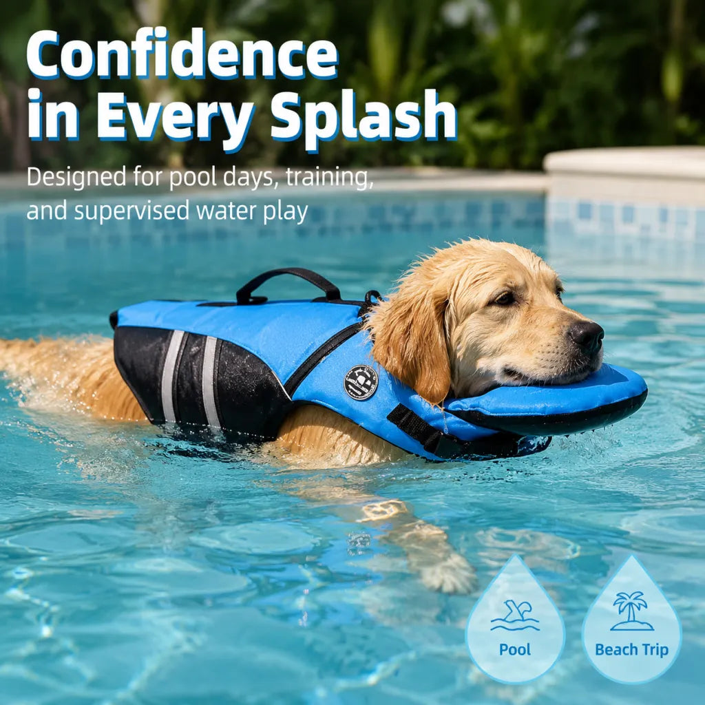 Dog Life Jacket with Chin Float, Reflective Pet Swimming Safety Vest with Lift Handle for Pool Beach