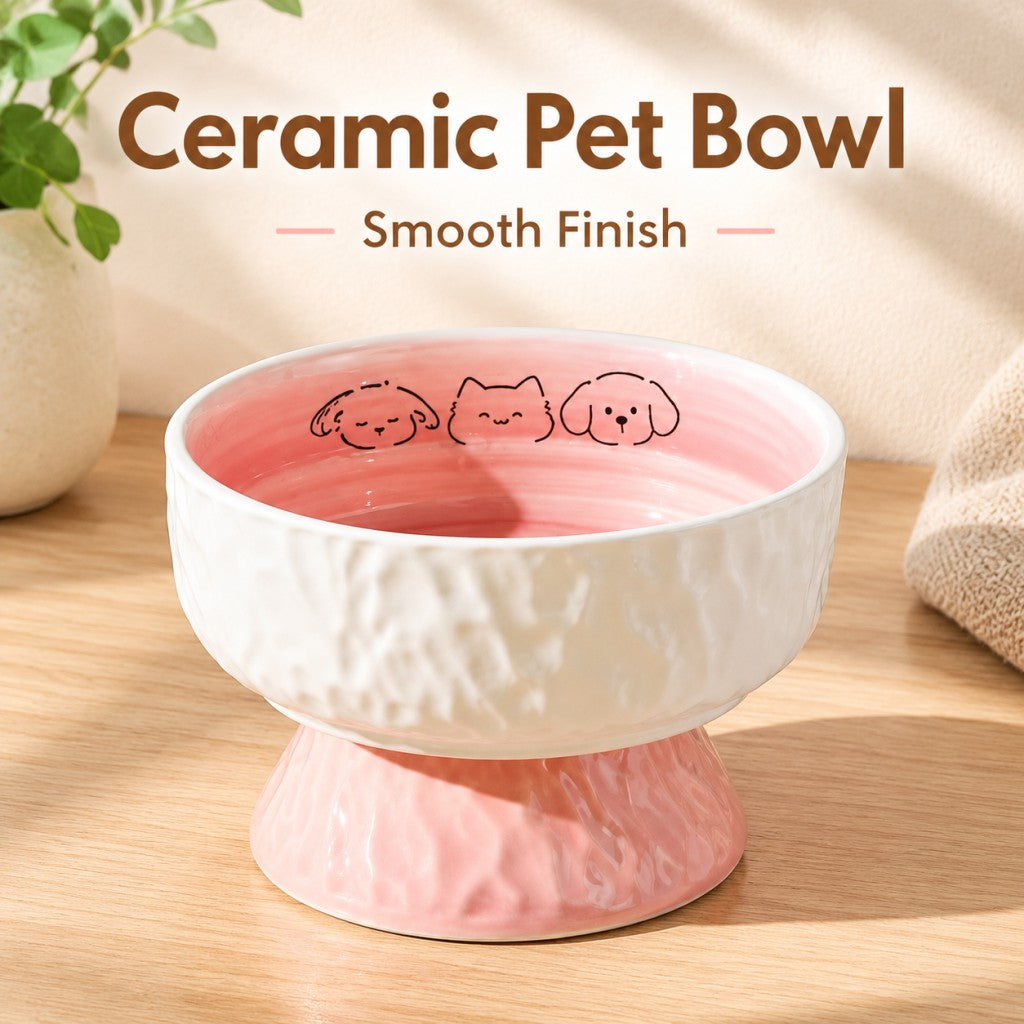 Raised Ceramic Cat Bowl, Cute Elevated Pet Food Water Bowl for Cats & Small Dogs