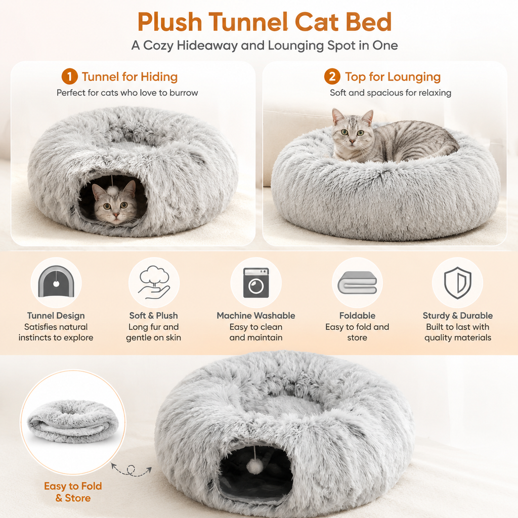 Plush Tunnel Cat Bed