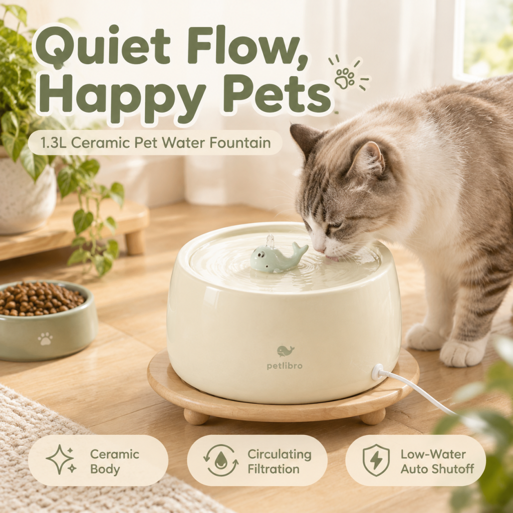 Fontaine à eau en céramique en forme de baleine pour animaux, distributeur d’eau à circulation automatique pour chats et petits chiens