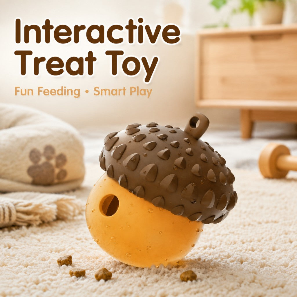 Silicone Acorn Dog Puzzle Toy, Treat Dispensing Chew Toy for Dogs