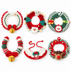 6 Styles Hand Crocheted Christmas Pet Collar, Adjustable Knit Holiday Neckwear for Cats & Dogs