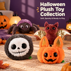 Halloween Plush Squeaky Dog Toy Set, 4 Pack Cute Character Pet Chew Toys - Skull, Spider, Pumpkin Bunny & Bat