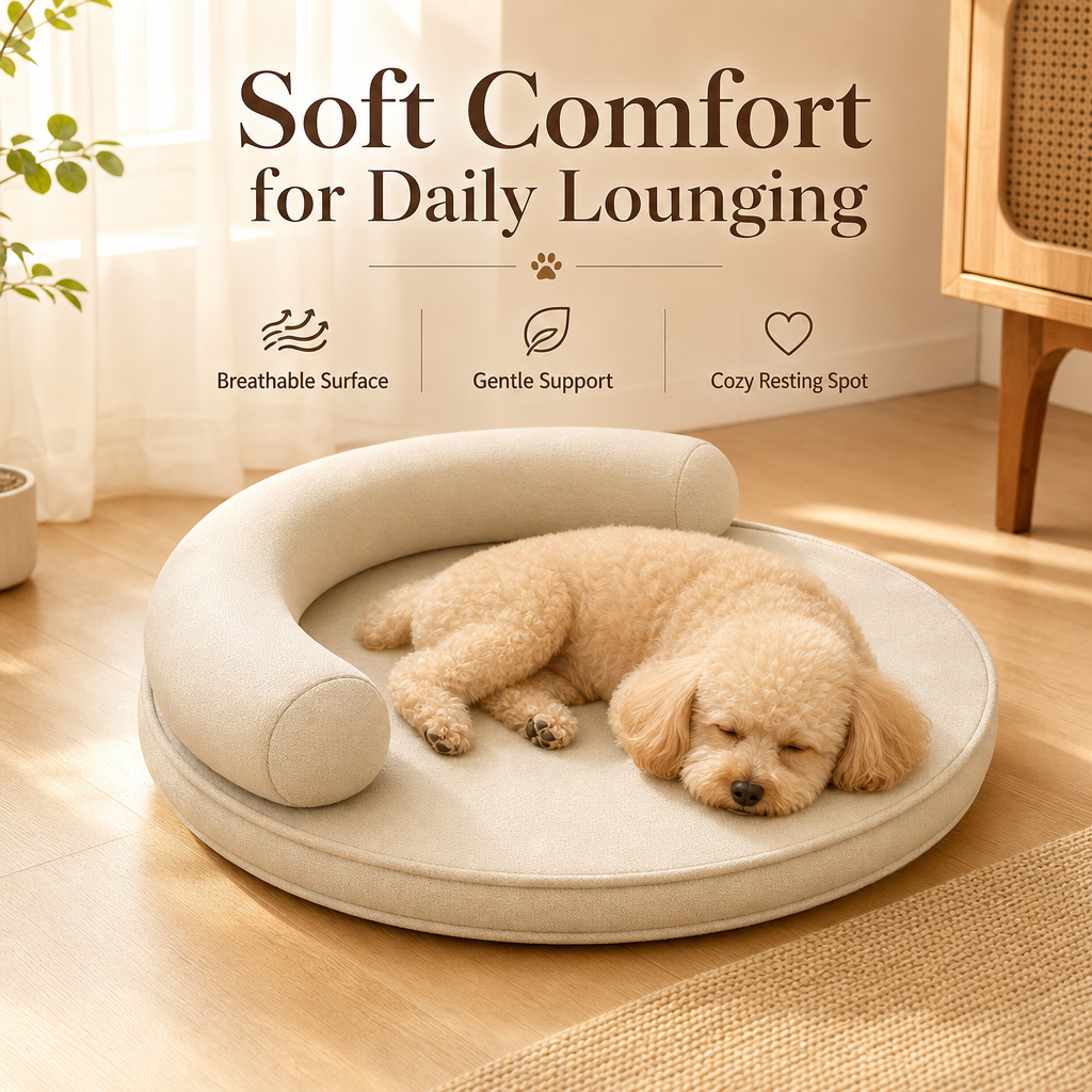 Breathable Cotton-Linen Pet Bed with Bolster
