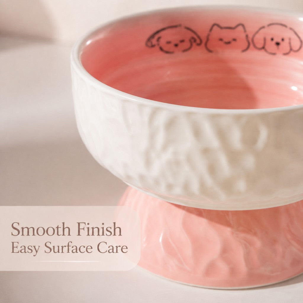 Raised Ceramic Cat Bowl, Cute Elevated Pet Food Water Bowl for Cats & Small Dogs