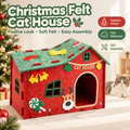 Christmas Felt Cat House, Assembleable Indoor Cat Shelter with Cute Xmas Decorations