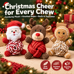 Christmas Knotted Rope Plush Dog Toy Set, 3 Pack Squeaky Corduroy Pet Chew Toys, Santa, Reindeer & Gingerbread Man