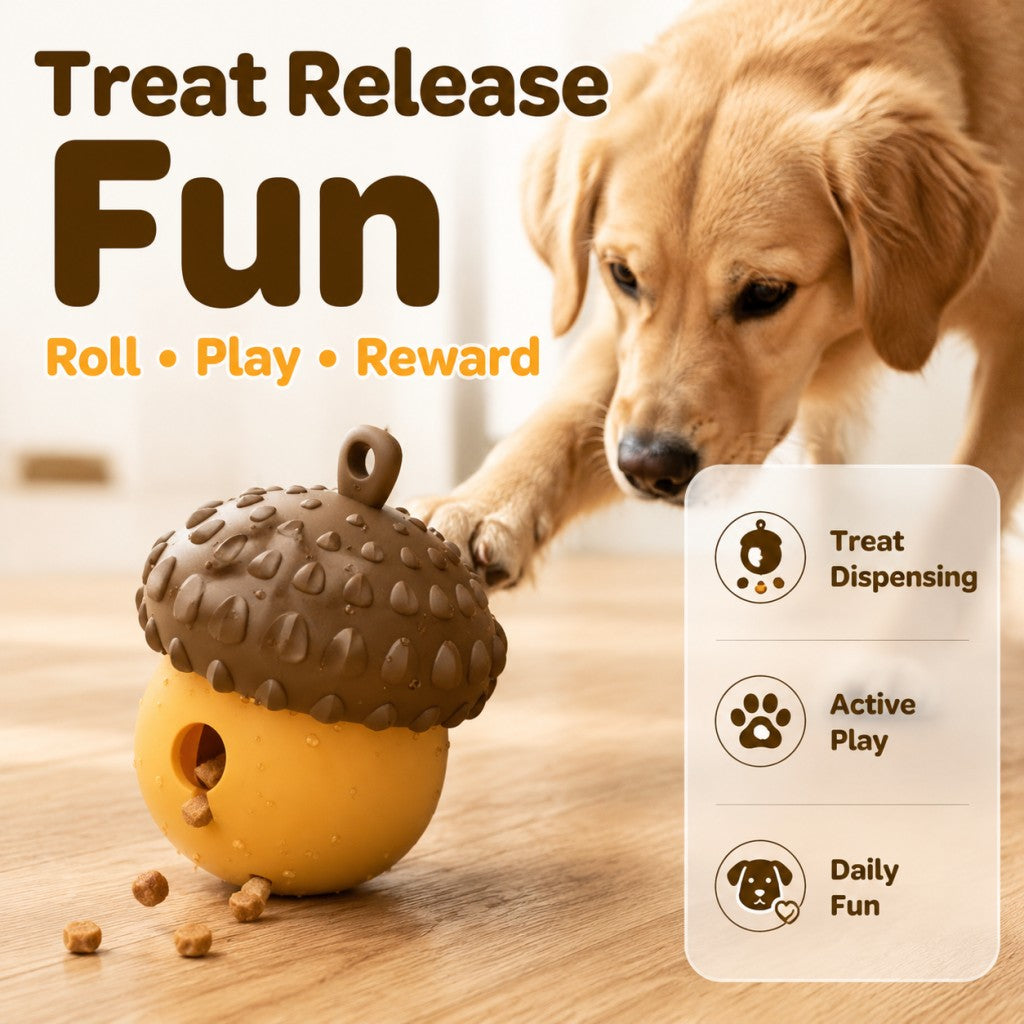 Silicone Acorn Dog Puzzle Toy, Treat Dispensing Chew Toy for Dogs