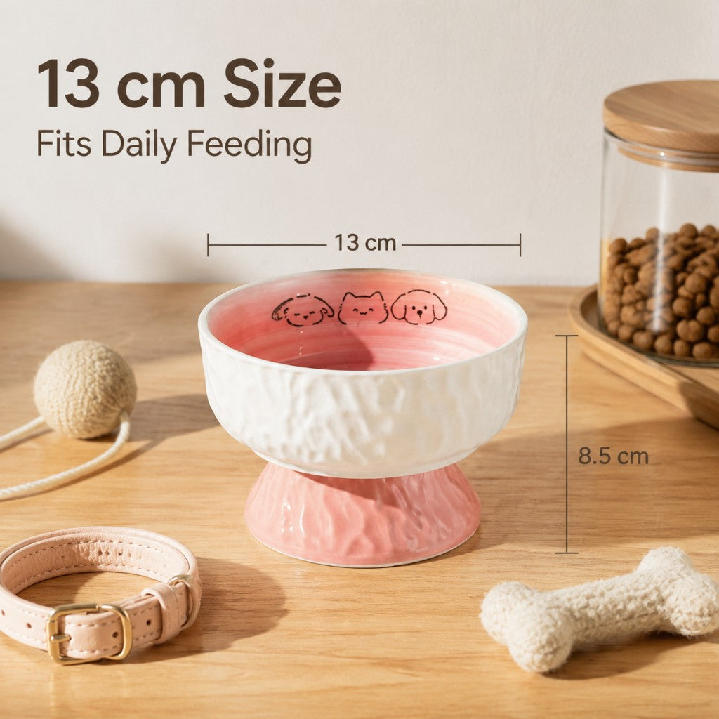 Raised Ceramic Cat Bowl, Cute Elevated Pet Food Water Bowl for Cats & Small Dogs