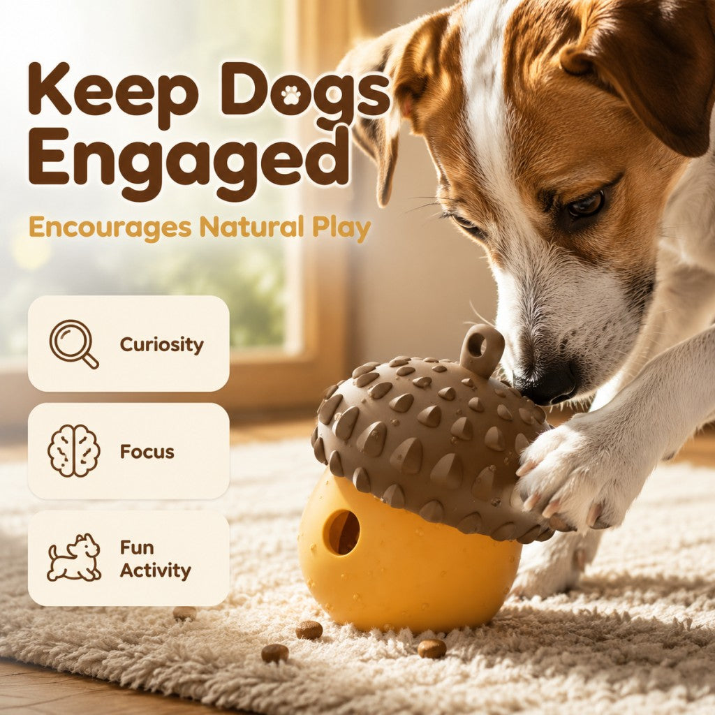 Silicone Acorn Dog Puzzle Toy, Treat Dispensing Chew Toy for Dogs