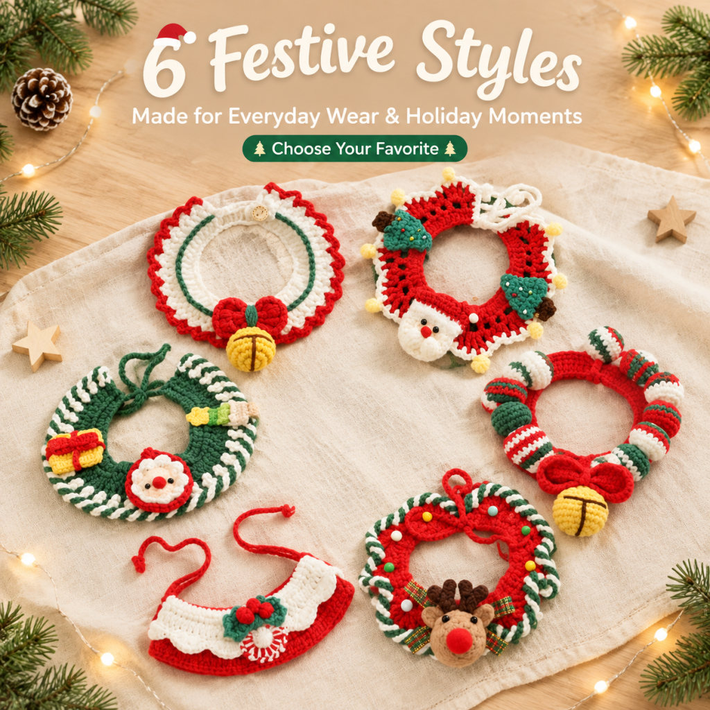 Col festif au crochet fait main en 6 styles, réglable, pour chats et chiens