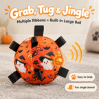 Halloween Interactive Plush Dog Ball Toy, Soft Stuffed Dog Chew Ball with Grab Tabs & Built-in Large Jingle Bell