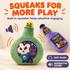 Halloween Wine Bottle Plush Squeaky Dog Toy, Trick or Treat Themed Stuffed Pet Chew Toy, 2 Styles Green Potion Bottle & Purple Wine Bottle