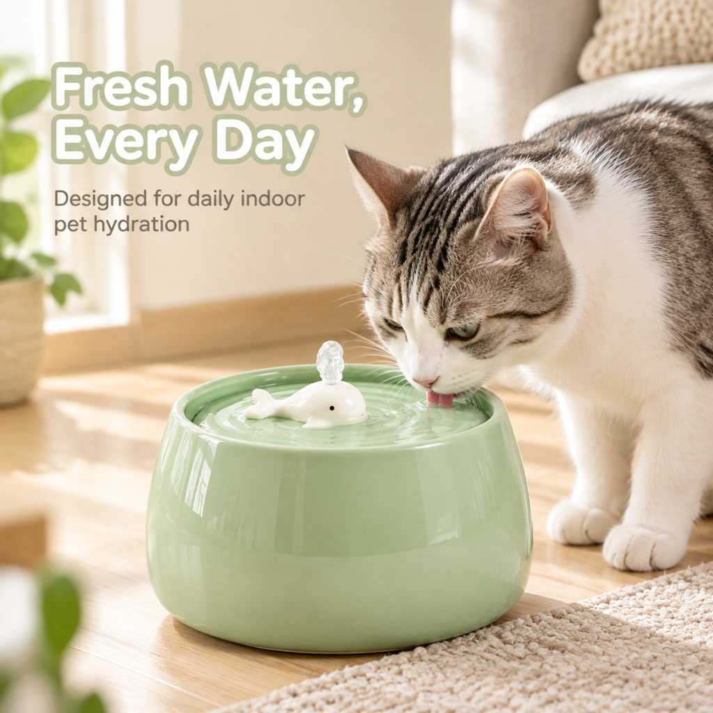 Fontaine à eau en céramique en forme de baleine pour animaux, distributeur d’eau à circulation automatique pour chats et petits chiens