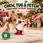 Festive Christmas Dog Toy Bundles, 3 Separate Sets of Santa, Reindeer & Snowman, Each Includes Rope, Squeaky Plush & Tennis Ball