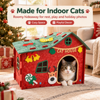 Christmas Felt Cat House, Assembleable Indoor Cat Shelter with Cute Xmas Decorations