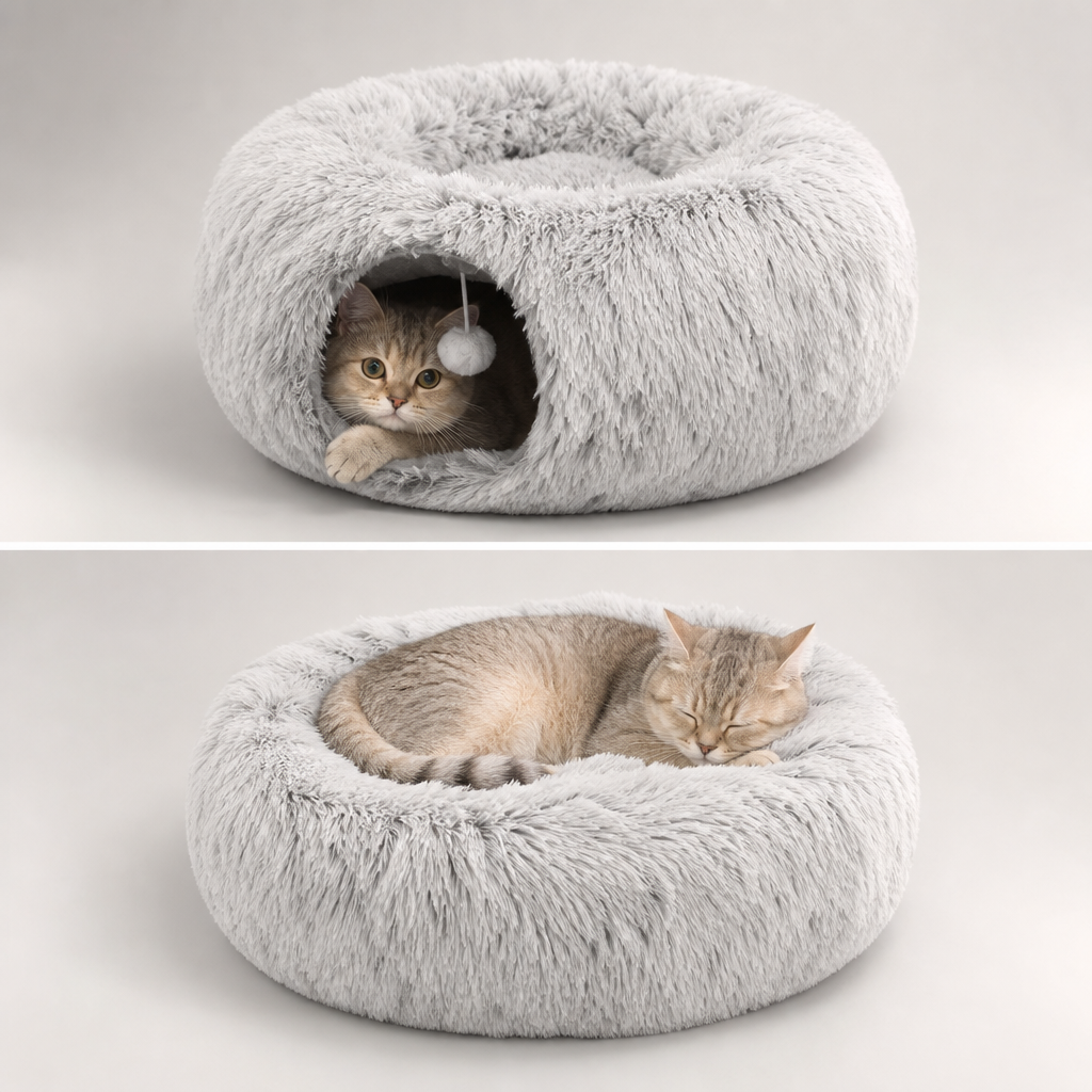 Plush Tunnel Cat Bed