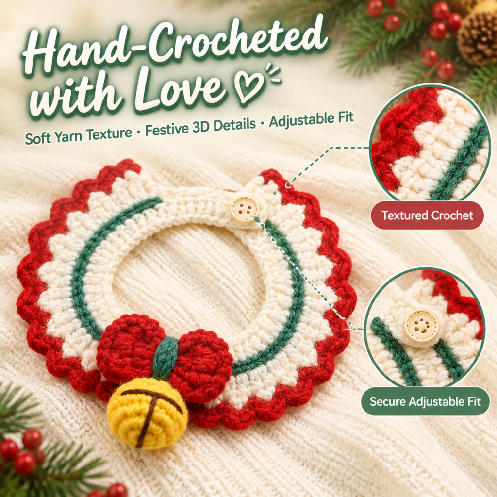 Col festif au crochet fait main en 6 styles, réglable, pour chats et chiens
