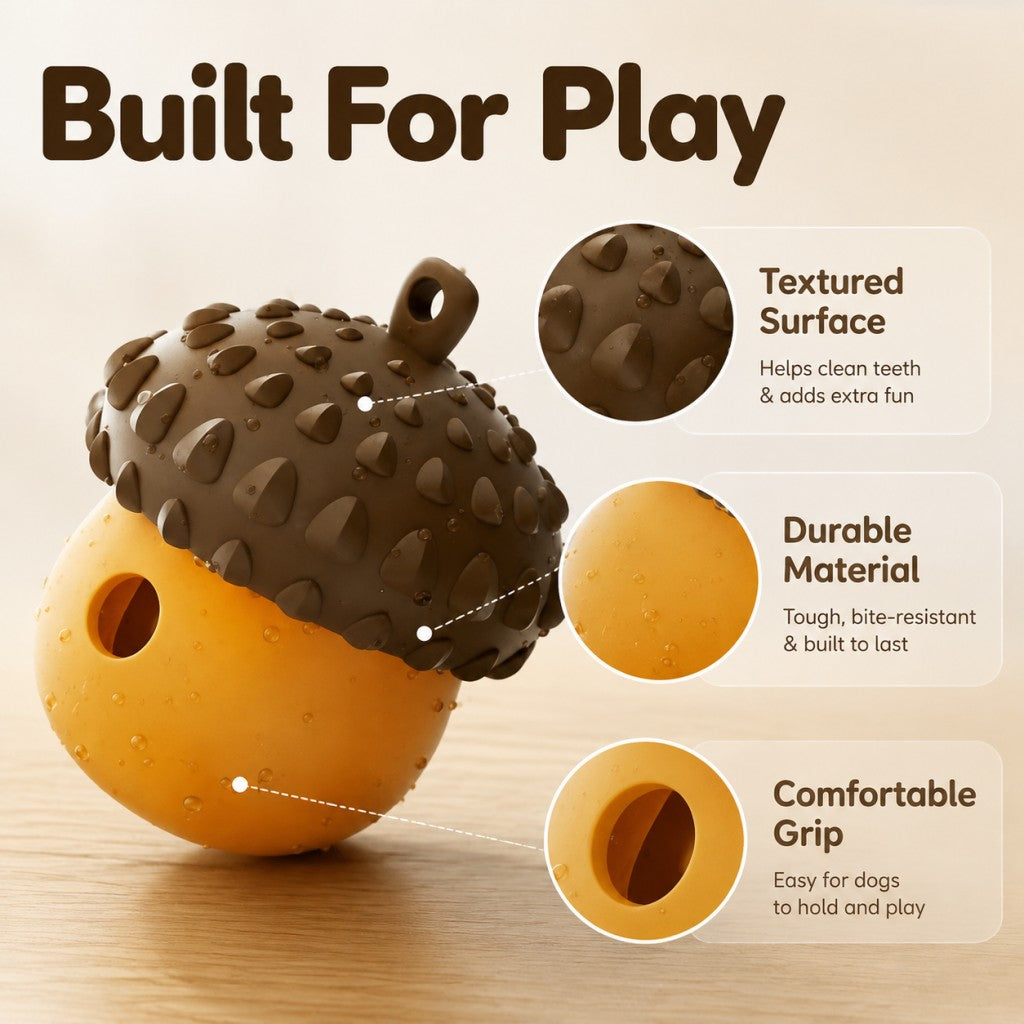 Silicone Acorn Dog Puzzle Toy, Treat Dispensing Chew Toy for Dogs