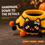 Halloween Hand Crocheted Pet Neck Collar, Spooky Character Pet Costume with Pom Pom Decor for Cats & Small Dogs