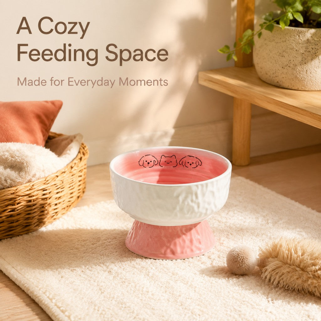 Raised Ceramic Cat Bowl, Cute Elevated Pet Food Water Bowl for Cats & Small Dogs