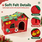 Christmas Felt Cat House, Assembleable Indoor Cat Shelter with Cute Xmas Decorations