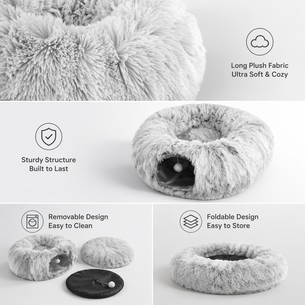Plush Tunnel Cat Bed