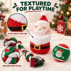 Festive Christmas Dog Toy Bundles, 3 Separate Sets of Santa, Reindeer & Snowman, Each Includes Rope, Squeaky Plush & Tennis Ball