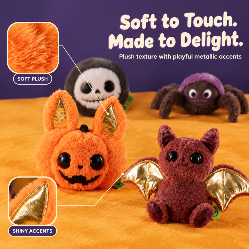Lot de 4 jouets en peluche couineurs pour chien sur le thème d’Halloween, adorables personnages à mâcher pour animaux : tête de mort, araignée, lapin-citrouille et chauve-souris