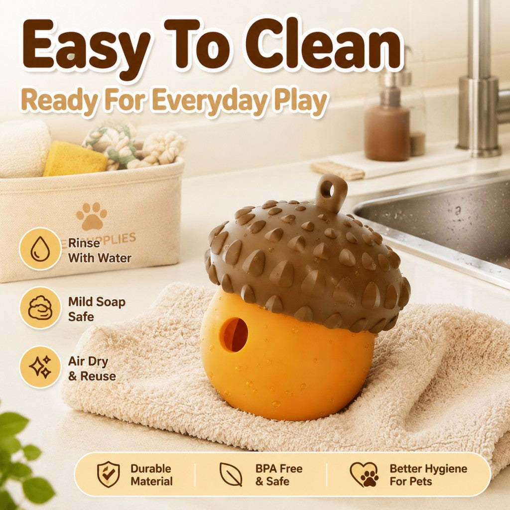 Silicone Acorn Dog Puzzle Toy, Treat Dispensing Chew Toy for Dogs