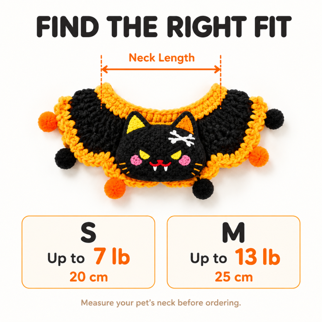 Halloween Hand Crocheted Pet Neck Collar, Spooky Character Pet Costume with Pom Pom Decor for Cats & Small Dogs