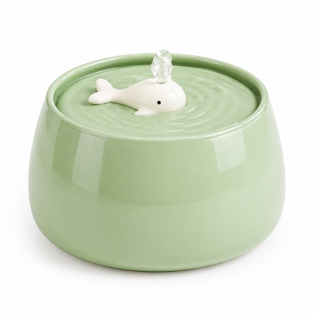 Whale Ceramic Pet Water Fountain, Automatic Circulating Water Dispenser for Cats & Small Dogs