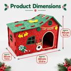 Christmas Felt Cat House, Assembleable Indoor Cat Shelter with Cute Xmas Decorations