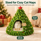 Festive Christmas Tree Cat Cave Bed, Knitted Plush Cat Nest with Pom Pom & Star Decoration