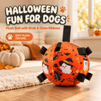 Halloween Interactive Plush Dog Ball Toy, Soft Stuffed Dog Chew Ball with Grab Tabs & Built-in Large Jingle Bell