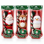 Festive Christmas Dog Toy Bundles, 3 Separate Sets of Santa, Reindeer & Snowman, Each Includes Rope, Squeaky Plush & Tennis Ball
