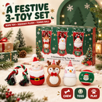Festive Christmas Dog Toy Bundles, 3 Separate Sets of Santa, Reindeer & Snowman, Each Includes Rope, Squeaky Plush & Tennis Ball